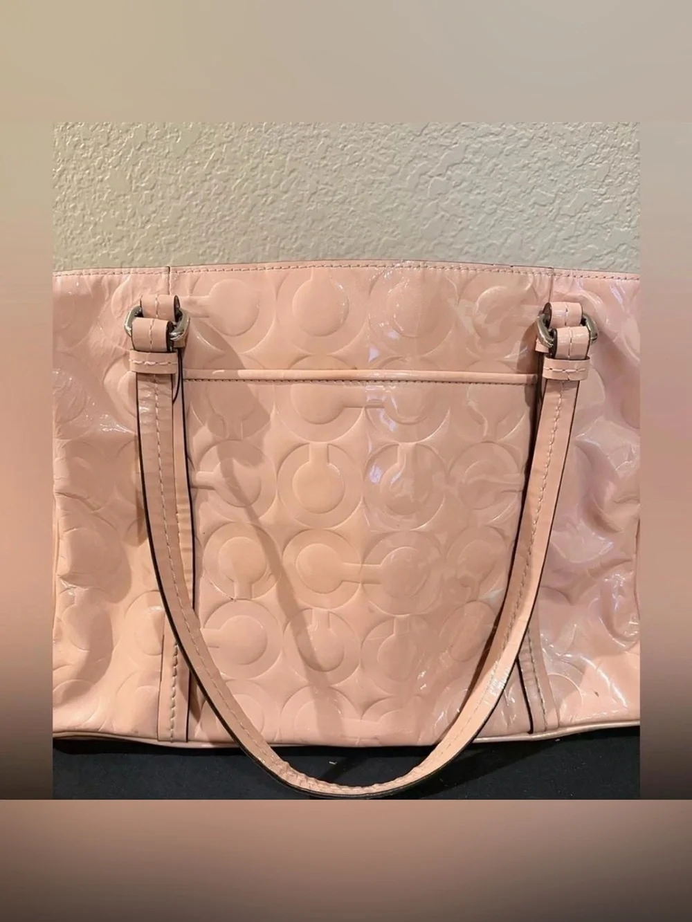 Coach “Peyton Op Art” F24607 Patent Leather Glossy Carry All Bag in Light Pink